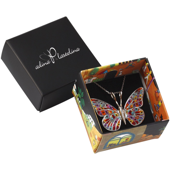 Butterfly necklace 925 silver handmade polymer clay jewelry